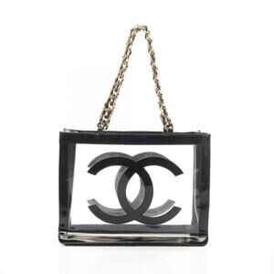 Chanel Coco Mark Tote Bag Handbag Vinyl Patent Leather Women's Black/Clear
